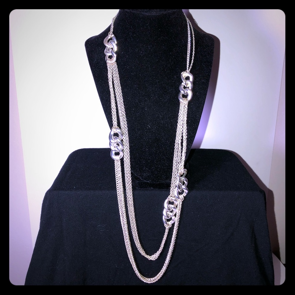 Silver Chainlink Long Statement Necklace